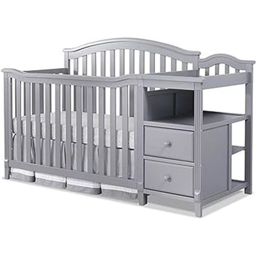 SORELLE FURNITURE Berkley Crib and Changer with Slat Panel Back Classic -in- Convertible Diaper Changing Table Non-Toxic Finish Wooden Baby Bed Toddler Childs Daybed Full-Size Nursery - Gray