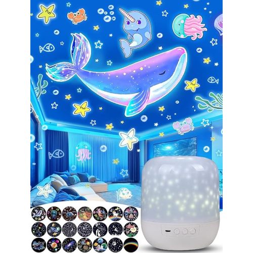 21 Sets of Films + Kids Night Light Projector, Projector Night Light for Kids Bedroom, Ceiling, Star Galaxy Projector with 360° Rotation, Dimmable for Baby Toddler Girl, Christmas, Nursery, Room Decor