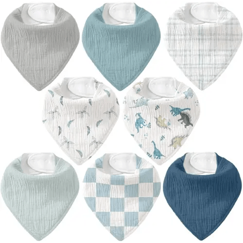 Muslin Baby Bibs 8 Pack, Baby Bandana Drool Bib for Drooling and Teething, Cotton Soft Absorbent for Girls Boys BC