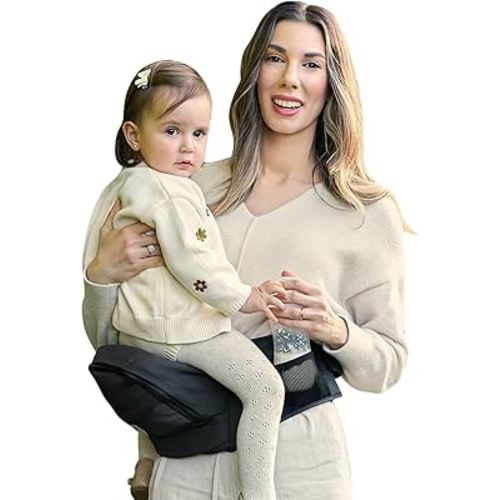 Grownsy Ultra-Comfy Baby Carrier with Hip Seat, Enhanced Safety, Hands-Free Support for Newborn to Toddler (0-50 lbs), Multiple Pockets, Ergonomic, Adjustable Waistband, Minimalist Design – Black