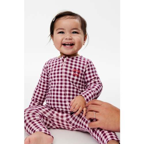 Growie Long Sleeve Zip All In One Romper - Color: berry jam/little love gingham 0-3 months