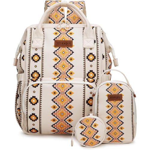 Montana West Wrangler Callie Diaper Bag Backpack with Pacifier Case, Crossbody Bottle Bag and Stroller Straps Western Pattern Multifunction Baby Travel Bag Set WG2215-9110TN