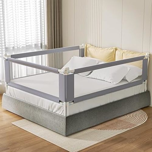 3-Piece Queen Size Bed Rail for Toddlers - Height Adjustable Baby Bed Rail Guard, Kids Safety Bed Rail for Queen Size Bed