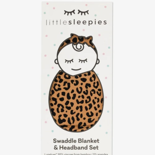 Classic Leopard Swaddle & Luxe Bow Headband Set - Little Sleepies