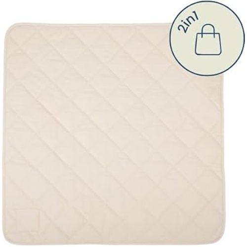Snuggle Me® 2-in-1 Baby Play Mat - 100% Organic Cotton Baby Mat for Floor Play, Quilted, Foldable Playmat with Matching Tote Bag Included, Safety Certified & Machine Washable (37" x 37") - Natural