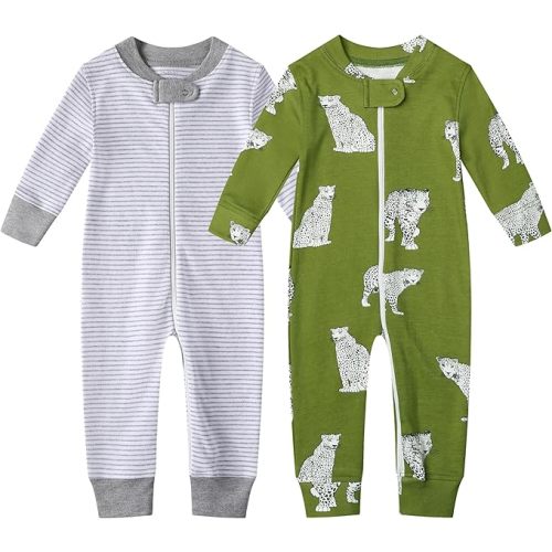 Owlivia Organic Cotton Baby Boy Girl Zip up Sleep 'N Play Pjs, Footless, Long Sleeve
