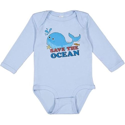 Save The Ocean Long Sleeve Baby Infant One Piece Bodysuit 18 Months Light Blue