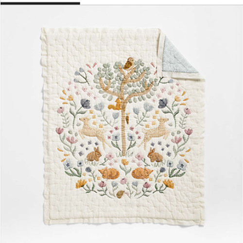 Wonderland Prairie Embroidered Organic Cotton Voile Baby Crib Quilt