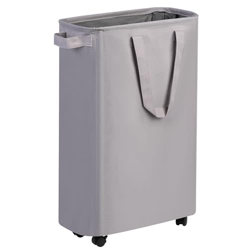 efluky Laundry Basket, Slim Laundry Basket with Wheels, Rolling Laundry Basket for Clothes, Small Laundry Basket for Bedroom, Dorm and Laundry Room, 48L (12.7 Gallons) Grey