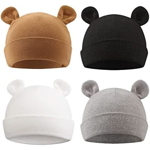 PEECABE Cotton Newborn Hospital Baby Hats 0-6 Months Infant Boy Girl Beanie Bear Ear Hat Set