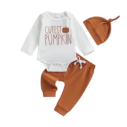 Twopumpkin Infant Baby Boy Farm Letter Bodysuit Romper and Long Pants Newborn Coming Home Outfit Cute Clothes Sets with Hat