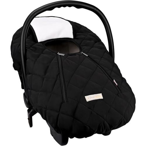 Bebamour Car Seat Cover for Babies Winter - Baby Car Seat Covers Universal Cold Weather Shield,Warm and Cozy Carseat Covers (Black)