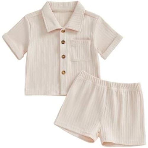 fhutpw Baby Boy Clothes Toddler Infant Leisure Ribbed Button Down Shirt Tops + Shorts Set 2PCS Summer Soft and Smooth Outfit