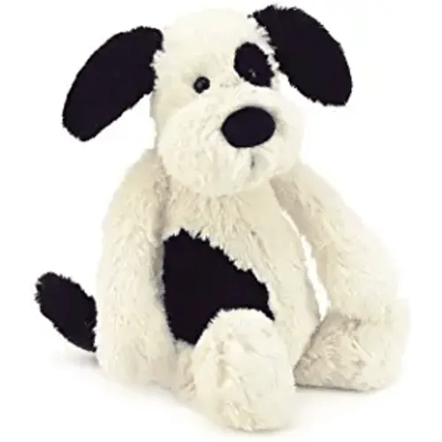 Jellycat Bashful Black and Cream Puppy Stuffed Animal, Medium, 12 inches - Medium - 12"