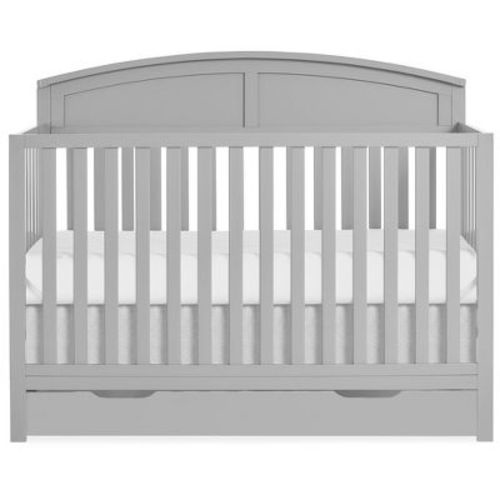 Dream On Me Storybrooke 5-in-1 Convertible Crib With Under Drawer In Pebble Grey, Jpma & Greenguard Gold Certified