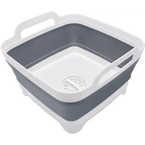 Goderewild 2.4 Gal(9L) Collapsible Dish Basin with Drain Plug, Space Saving Outdoor Multiuse Foldable Sink Tub, Dishpan, Kitchen Storage Tray for Camping, Vegetable Washing, RV