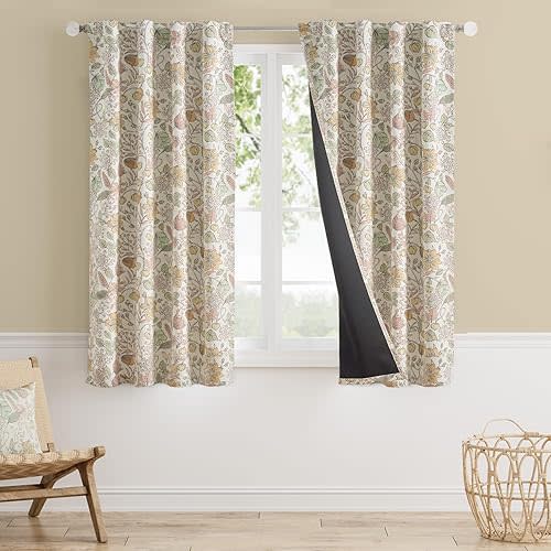 Vangao Yellow Nursery Curtains for Girls Room Floral Blackout Dorm Curtains 63 Inch Length Farmhouse Drapes for Bedroom Room Darkening Flower Patterned Window Treatment for Kids Set of 2