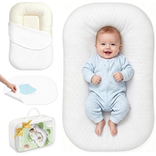 UMEIJA Baby Lounger for Newborn, Breathable Infant Lounger with Removable Cotton Cover & Waterproof Pad, Portable Baby Nest for Home Daily Use, Travel Essential for Baby, Suitable for 0-24 Months