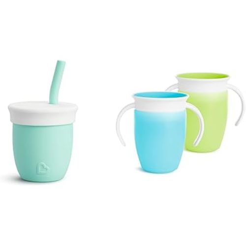 Munchkin® C’est Silicone! Straw Training Cup and Miracle® 360 Trainer Sippy Cup Bundle for Babies and Toddlers, 4 Ounce and 7 Ounce 2 Pack