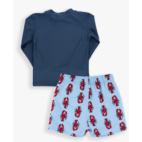 Navy Long Sleeve Rash Guard & Little Lobster Swim Trunks