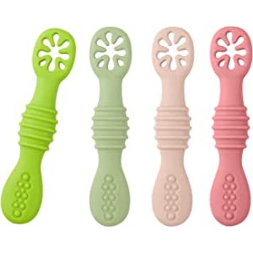 LUTER 4pcs Silicone Baby Spoons Self Feeding 6+ Months, BPA Free Baby Led Weaning Spoons Training Spoon Toddler Self Feeding Utensils for 6-12 Months Babies (4 Colors)
