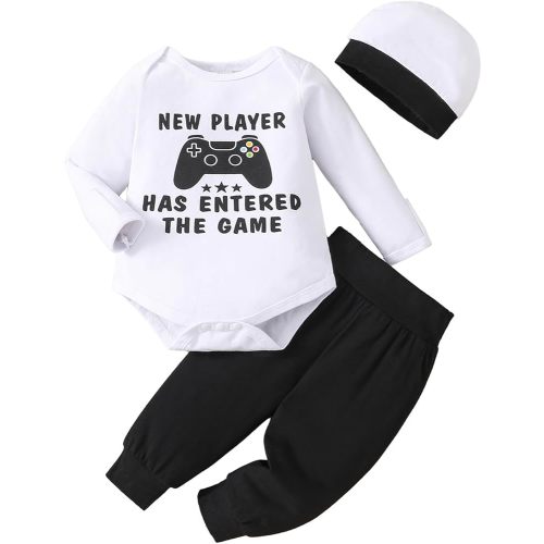 MVUOCR Toddler Baby Boy's Outfits Fall Clothes Set Print Long Sleeve Pants Sets and Hat Soft Baby Coming Home Hospital Romper