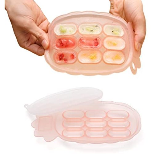 haakaa Silicone Nibble Tray -Breastmilk Teething Popsicle Mold - Baby Fresh Food Freezer Nibbler Feeder- Ice Cube Tray - Self Feeding Baby Serving Divided Plate - 4m+Baby Toddler -Pineapple Blush