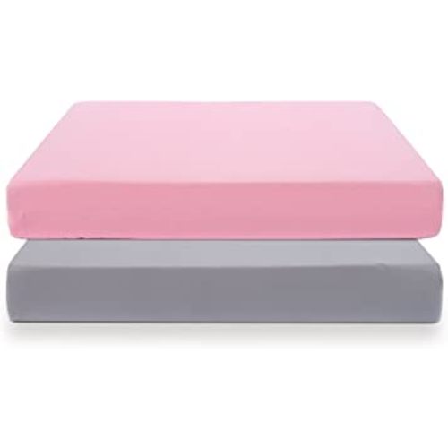 COSMOPLUS Knitted Crib Sheet Set 2 Pack Stretchy Crib Sheets for Boys Girls,Universal Knit Fitted for Standard Baby Toddler Crib Mattress,Gray/Pink