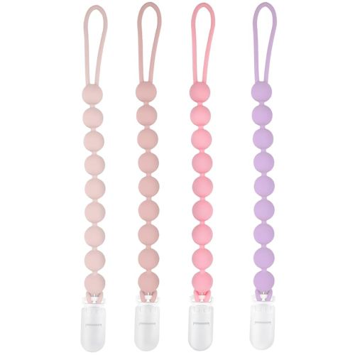 Silicone Pacifier Clip Holder, 4 Pack One Piece Soft Flexible Binky Clips Pacifier Holder Clip for Girls, baby girl newborn essentials, Teething Relief