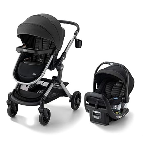 Graco® Modes Nest DLX Travel System, 3-in1 Modular Baby Carseat Stroller Combo, Adjustable Slide2Me Infant Car Seat Carrier, Pramette, to Toddler Stroller, Includes SnugRide DLX Infant Car Seat, Raven