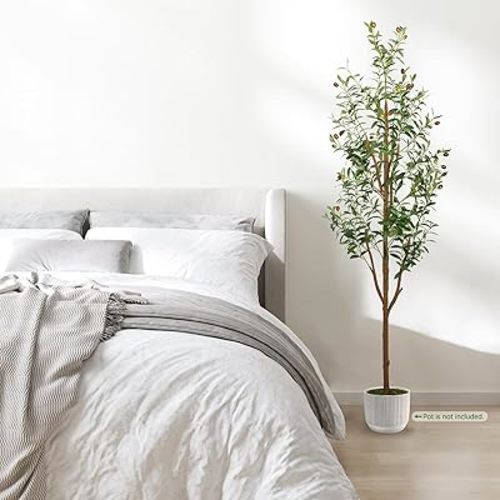 6FT Artificial Olive Tree - Indoor Tall Faux Olive Trees with Planter&Basket, Large Fake Olive Silk Tree Realistic Olive Plants with Branches and Fruits for Home Decor Office Living Room