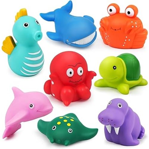LotFancy Bath Toys for Kids Ages 1-3, Mold Free Bath Toys for Infants Toddlers, 8PCS No Holes Ocean Sea Animal Bathtub Toys, Soft Baby Bath Tub Toys
