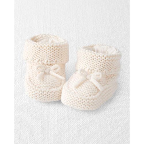 Baby Organic Cotton Crochet Booties in Cream, 0-3M