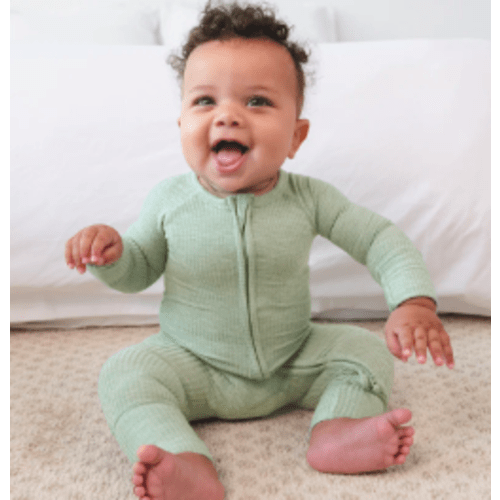 Heather Sage Ribbed Zippy - Little Sleepies