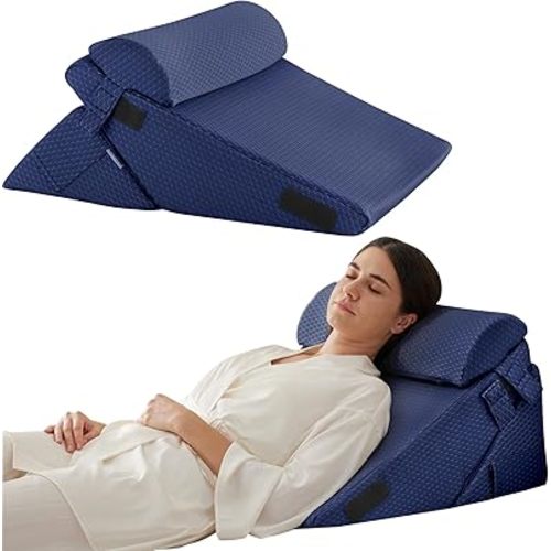 Bedluxe 3Pcs Orthopedic Bed Wedge Pillow Set, Foam Wedge Pillow Post Surgery for Back, Leg and Knee Support, Adjustable 9&12 Inch Folding Triangle Pillow for Sleeping, Acid Reflux, Snoring, Navy