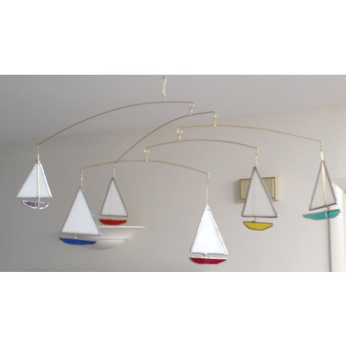 Stained Glass Sailboat Mobile - Horizontal Design