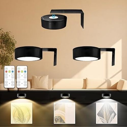 3PACK Picture Light Battery Operated with Remote, Painting Light for Art with 3 Lighting Colors&Dimmable, LED Art Display Accent Light on Wall for Pictures Dartboard Photo Frame Portrait