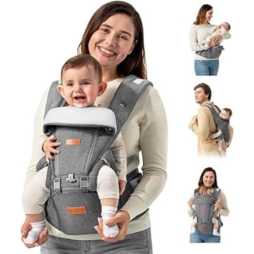 besrey Baby Carrier with Hip Seat Newborn to Toddler, 7-45lb, Summer Mesh Infant Carrier, Baby Body Holder with Back Support, Kangaroo Carrier, Front Facing Men Chest Carrier, Mom Dad Backpack Carrier