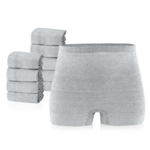 PurComfy 10 Pcs Postpartum Underwear for Women, High Waisted Disposable Boyshort Underwear for Mom Postpartum, Seamless Under Wear for Postpartum Essentials, Waist 28"-42" Stretched, Grey