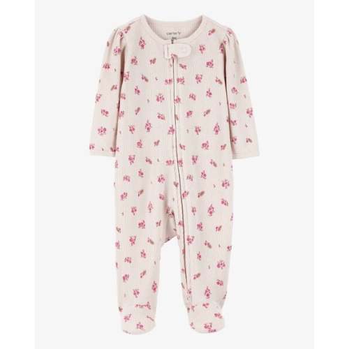 Baby Floral 2-Way Zip Waffle Knit Sleep & Play Pajamas - Khaki - Carter's | Carter's