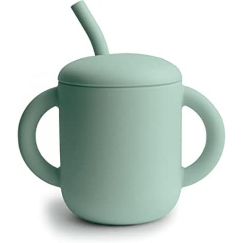 mushie 100% Silicone Training Cup & Straw for Toddlers | 6 Months+ (Cambridge Blue) 6 fl oz