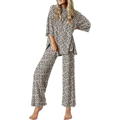 Ekouaer Lounge Sets for Women Short Sleeve Tops and Long Pants Soft Comfy Pajamas Set 2 Piece Outfits