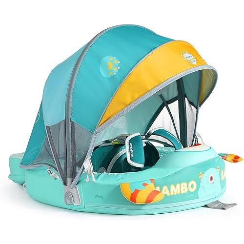 Mambobaby Float with Canopy Size Improved Non Inflatable Infant Baby Pool Float Smart Mambo Float Swim Trainer Add Tail Swim Float Mambo Float Solid Air Free Water Waist Swimming Ring