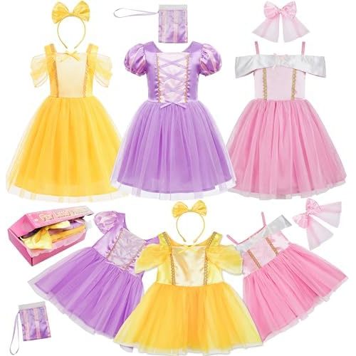 AlecosFun Princess Dress Up Costume for Toddler Girls, 6 Pcs Costumes Fancy Dresses Clothes for Little Kids Toddlers 2T