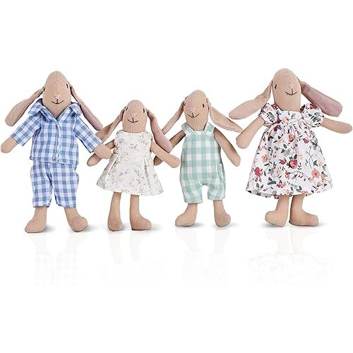 Giant bean Bunny Toys for Kids, Easter Bunny, 4 PCS Hand Made Rabbit Family Dolls with Removable Clothes, Suitable for Infants, Boys and Girls, Dollhouse People