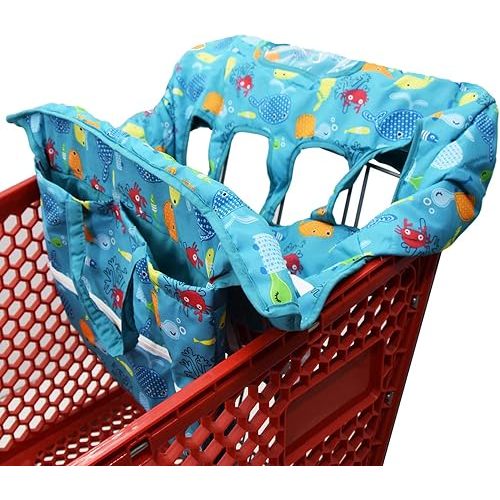 Twin Double Shopping Cart Cover for Baby Siblings With Carrying Case. Fit Wholesale Warehouse Grocery Stores Like Costco Sams Club (Blue Sea World)