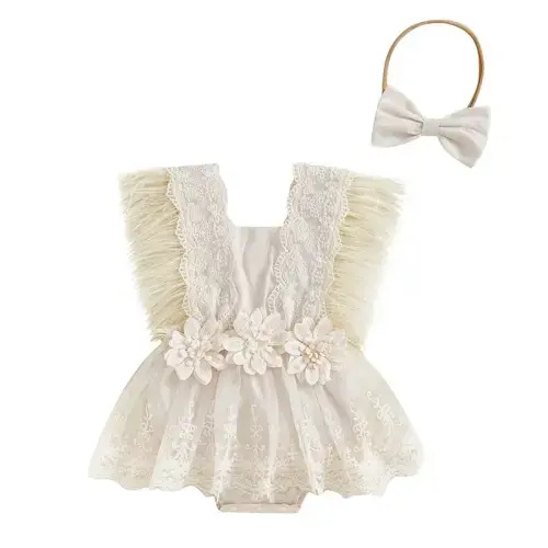 MARGOT Floral Lace Romper Dress - Hazel & Bo-3-6 mos