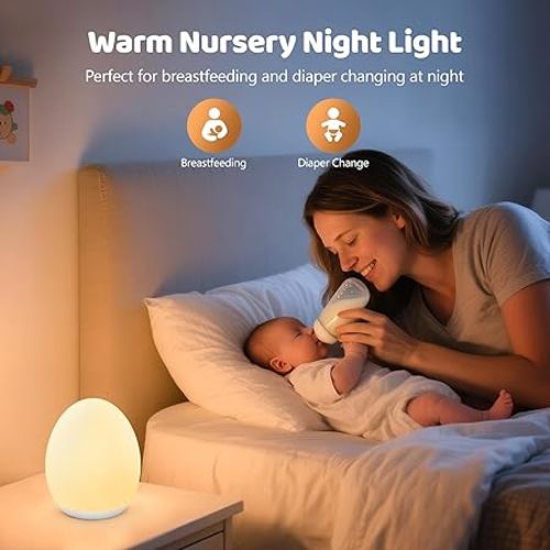 MediAcous Egg Light for Nursery, 7 Colors Changing & Stepless Dimming, Soft Silicone Touch Night Lamp with 1 Hour Timer, Rechargeable Nursery Night for Breastfeeding