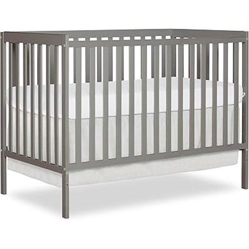Dream On Me Synergy 5-In-1 Convertible Crib In Cool Grey, JPMA & Greenguard Gold Certified, Constructed out of solid reclaimed New Zealand Pine wood, Features 3 mattress height settings