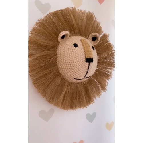 Handmade Lion Head Wall Hanging - Boho Wall Decoration, Crochet Animal Safari